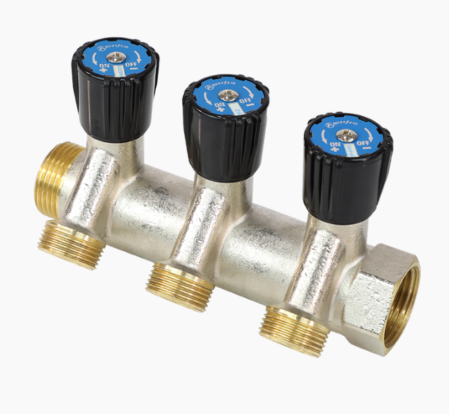 Коллектор Aquasfera латунный с клапаном регулирующим 3/4" м/р 2в 1/2" ПУ н/р