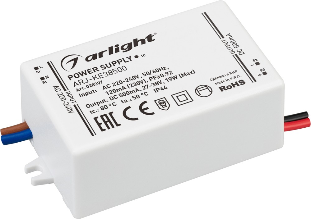 Блок питания Arlight ARJ-KE38500 27-38V 19W IP44 0,5A 028397 купить с доставкой по РФ