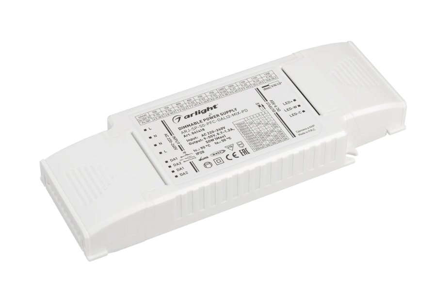 Блок питания Arlight ARJ-SP-50-PFC-DALI2-MIX-PD 50W, 9-55V, 0.7-1.2А купить с доставкой по РФ
