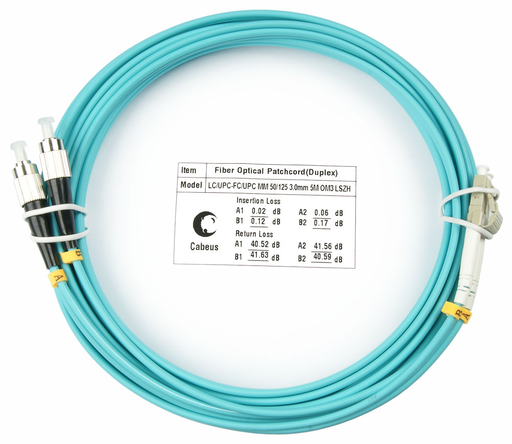 Оптический патч-корд duplex FC-LC 50/125 MM Cabeus FOP-50-LC-FC-10m 10 метров бирюзовый