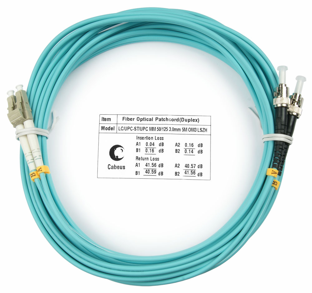 Оптический патч-корд LC-ST Cabeus FOP-50-LC-ST-25m 50/125 (ОМ3) 25 метров