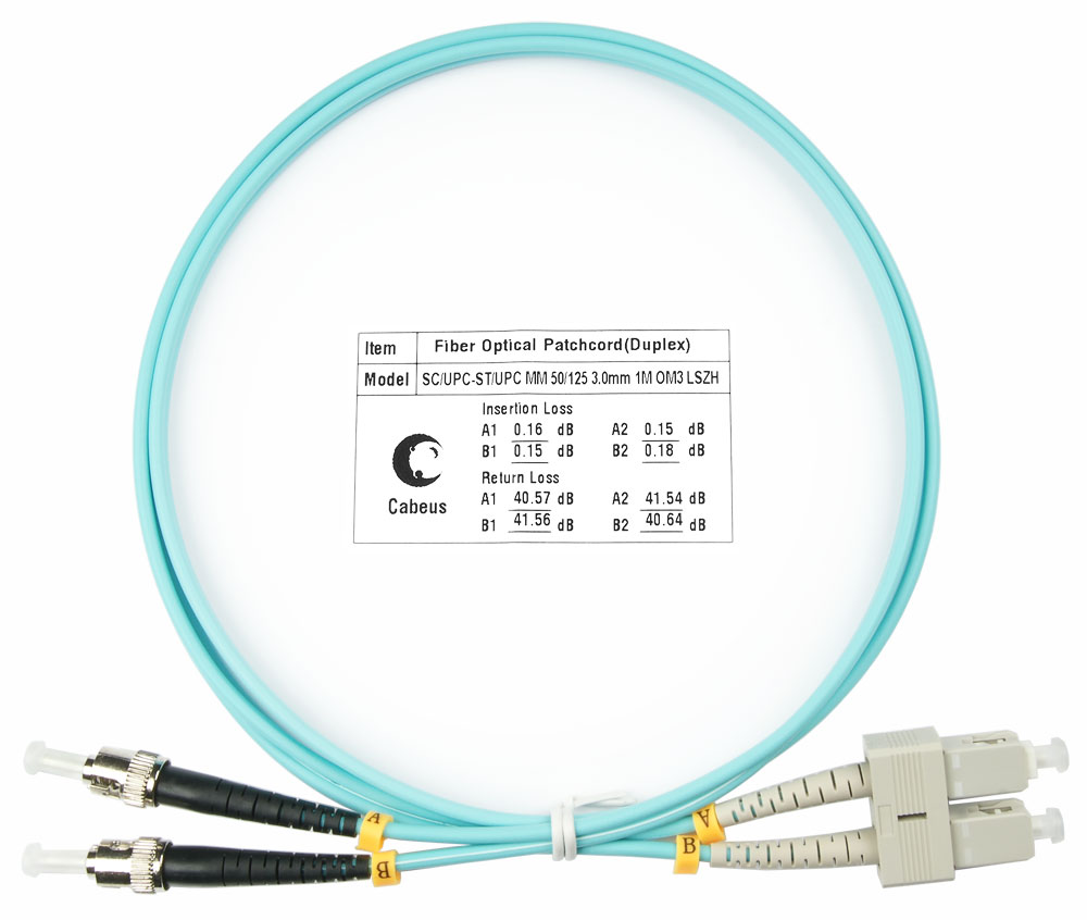 Оптический патч-корд SC-ST Cabeus FOP-50-SC-ST-1m 50/125 (ОМ3) 1 метр