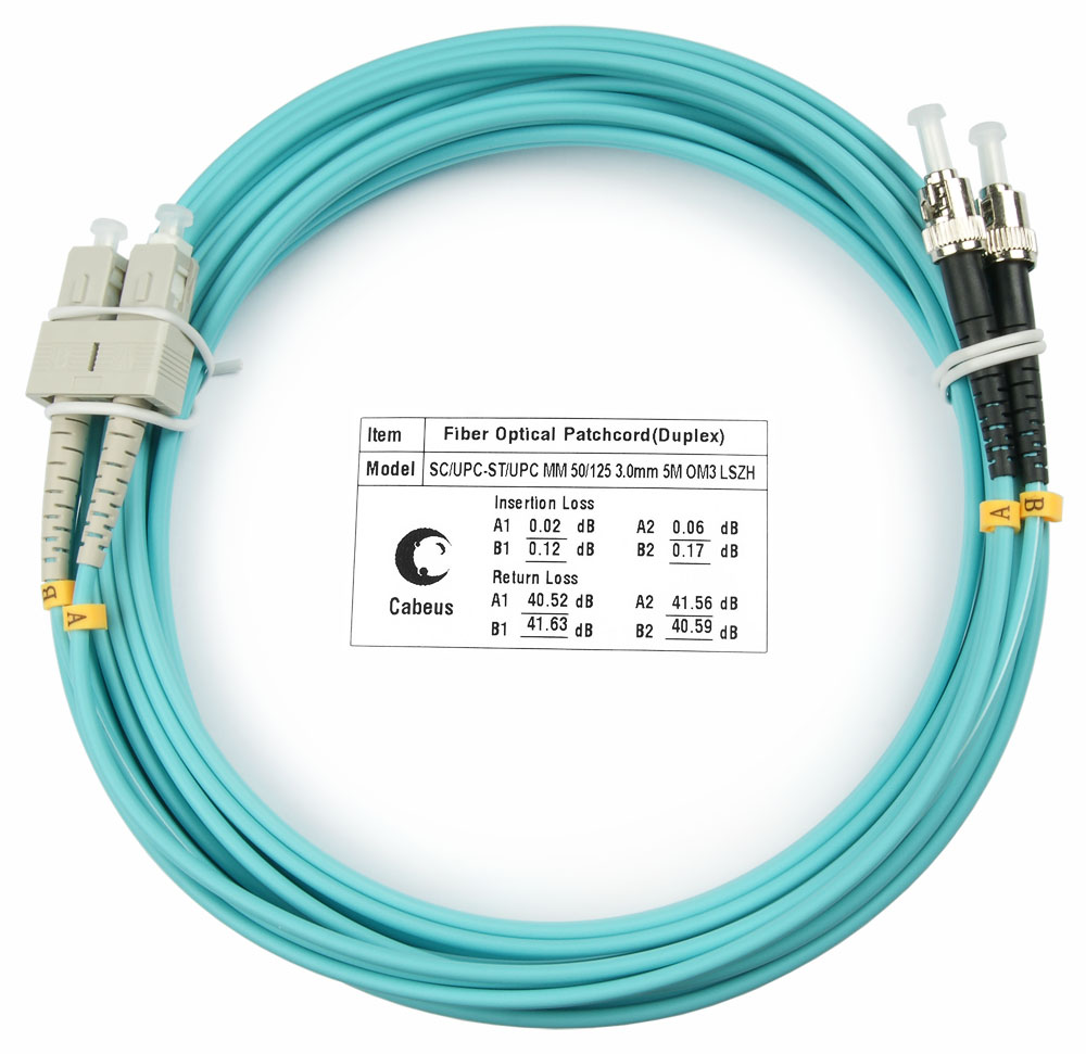 Оптический патч-корд SC-ST Cabeus FOP-50-SC-ST-20m 50/125 (ОМ3) 20 метров