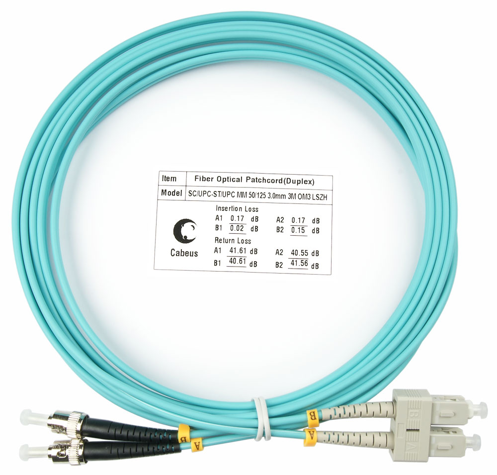 Оптический патч-корд SC-ST Cabeus FOP-50-SC-ST-3m 50/125 (ОМ3) 3 метра