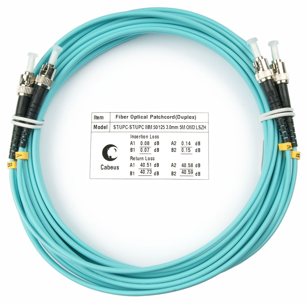 Оптический патч-корд ST-ST Cabeus FOP-50-ST-ST-25m 50/125 (ОМ3) 25 метров