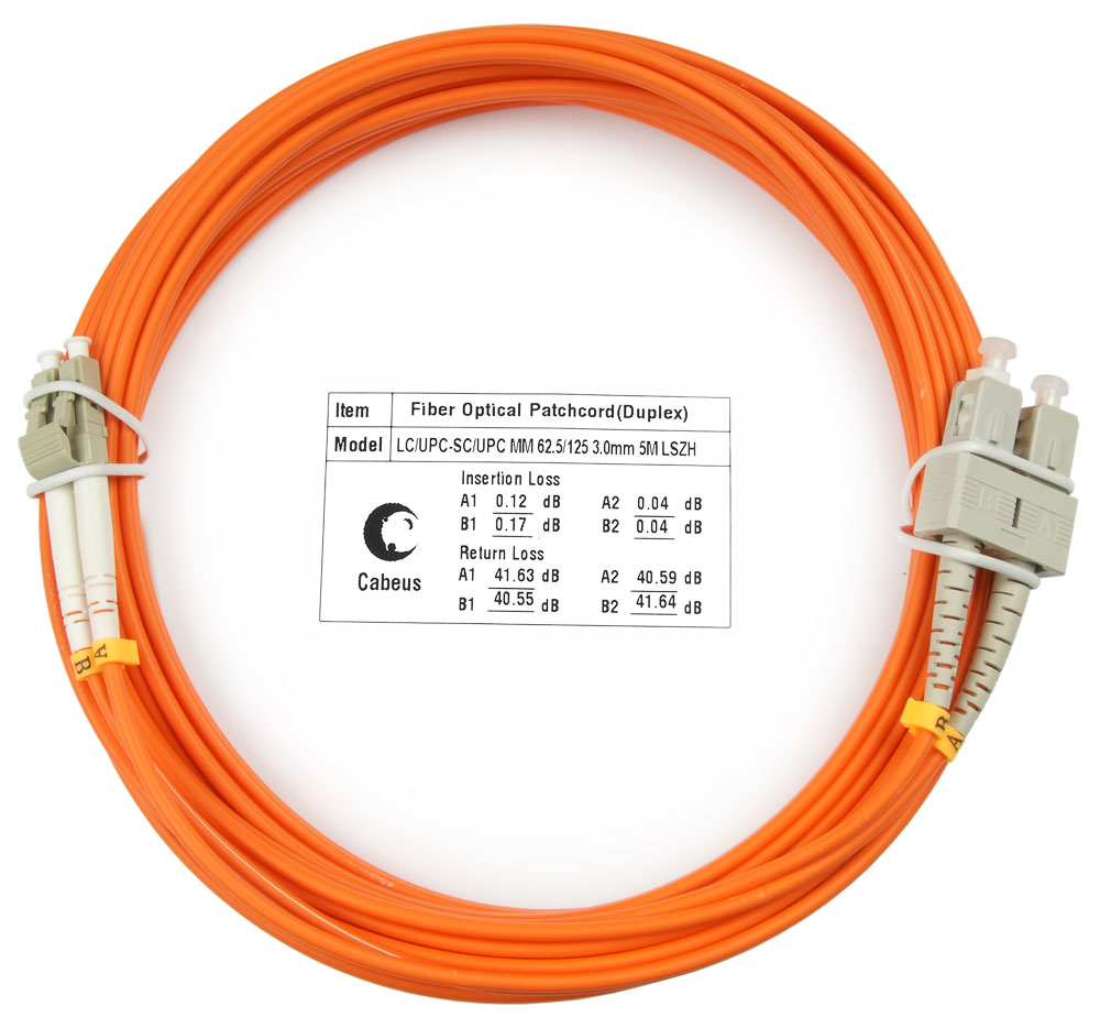 Оптический патч-корд duplex LC-SC 62,5/125 MM Cabeus FOP-62-LC-SC-7m 7 метров оранжевый