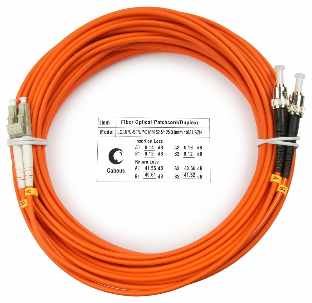 Оптический патч-корд LC-ST Cabeus FOP-62-LC-ST-15m 62,5/125 (ОМ1) 15 метров