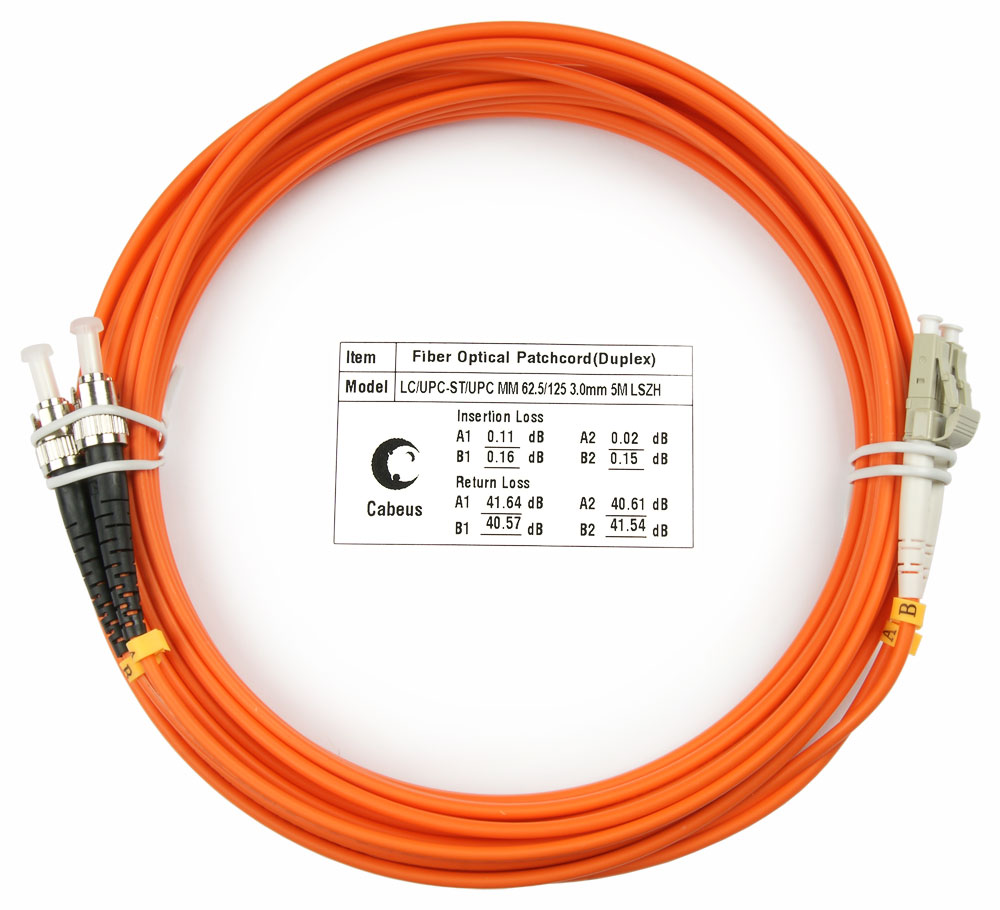 Оптический патч-корд LC-ST Cabeus FOP-62-LC-ST-7m 62,5/125 (ОМ1) 7 метров
