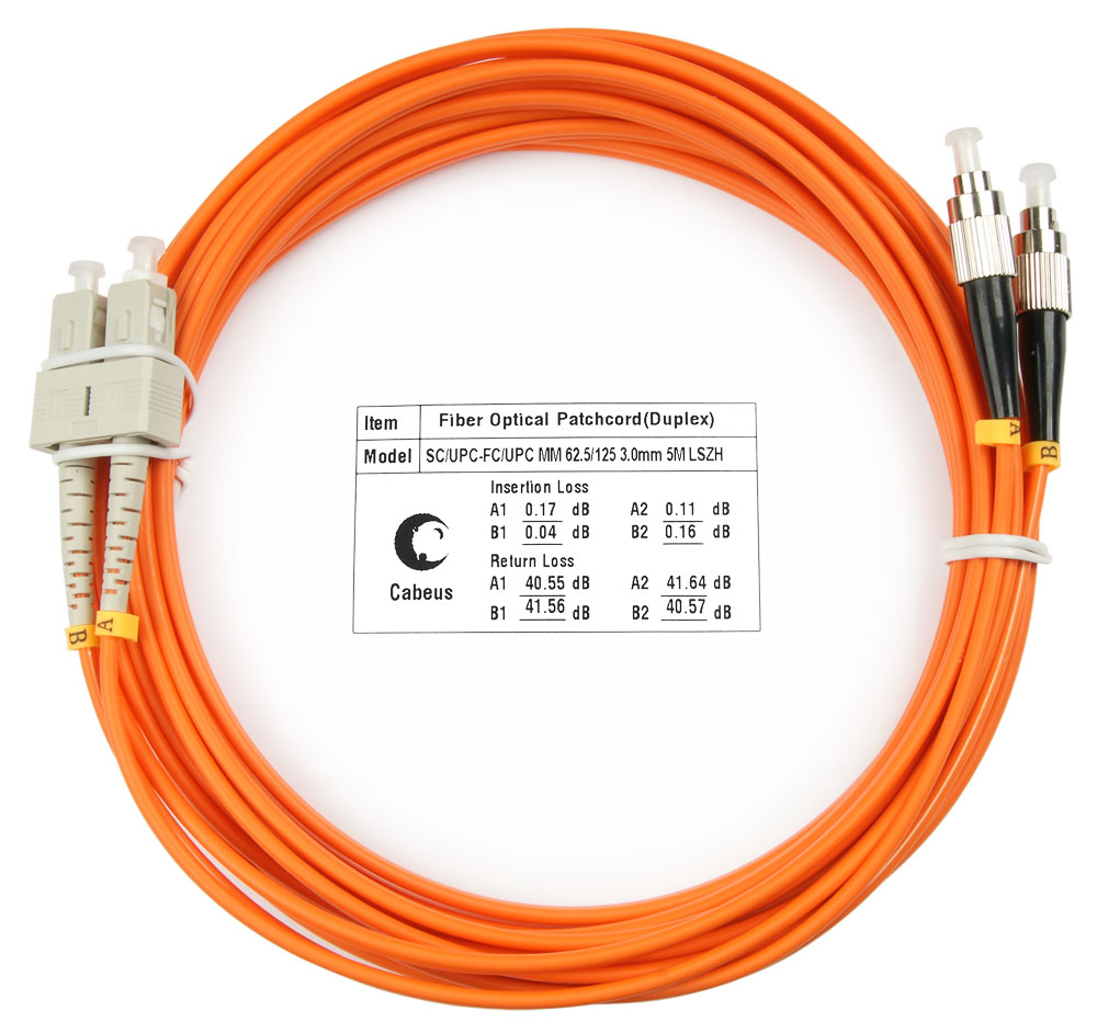 Оптический патч-корд SC-FC Cabeus FOP-62-SC-FC-20m 62,5/125 (ОМ1) 20 метров