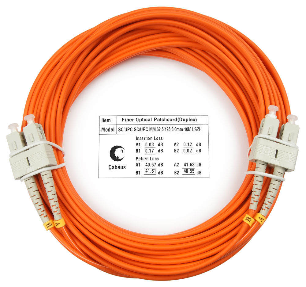 Оптический патч-корд SC-SC Cabeus FOP-62-SC-SC-10m 62,5/125 (ОМ1) 10 метров