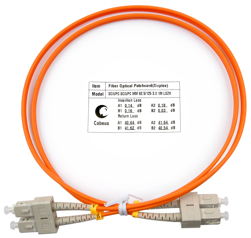 Оптический патч-корд duplex SC-SC 62,5/125 MM Cabeus FOP-62-SC-SC-1m 1 метр оранжевый