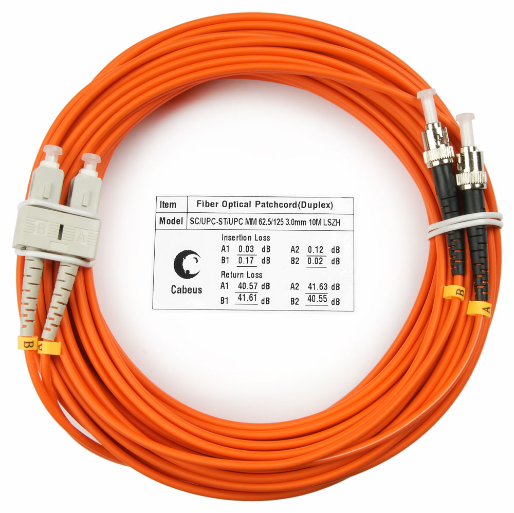 Оптический патч-корд SC-ST Cabeus FOP-62-SC-ST-15m 62,5/125 (ОМ1) 15 метров