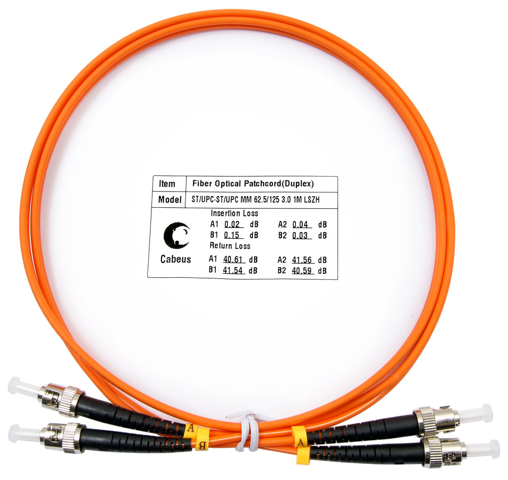 Оптический патч-корд ST-ST Cabeus FOP-62-ST-ST-1m 62,5/125 (ОМ1) 1 метр
