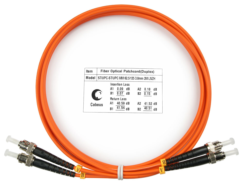 Оптический патч-корд ST-ST Cabeus FOP-62-ST-ST-2m 62,5/125 (ОМ1) 2 метра