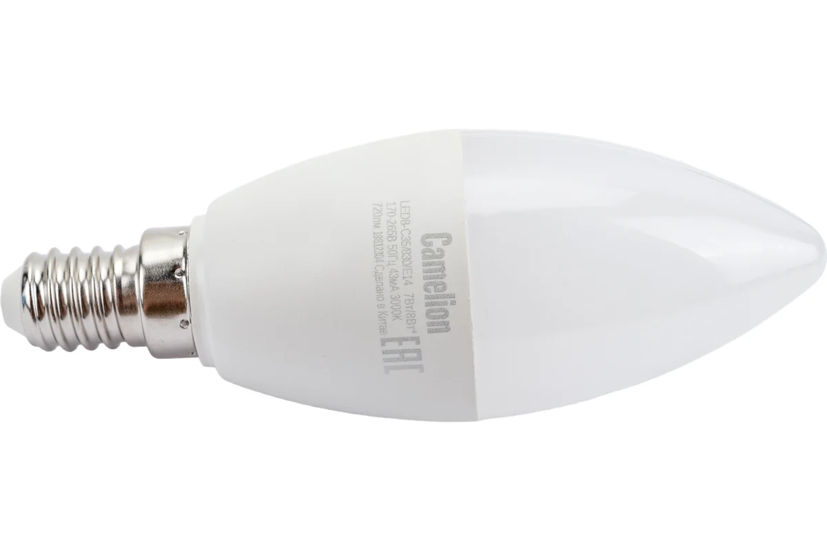 Лампа светодиодная Camelion E14 8W 3000K LED8-C35/830/E14 12385 заказать со складов по всей России