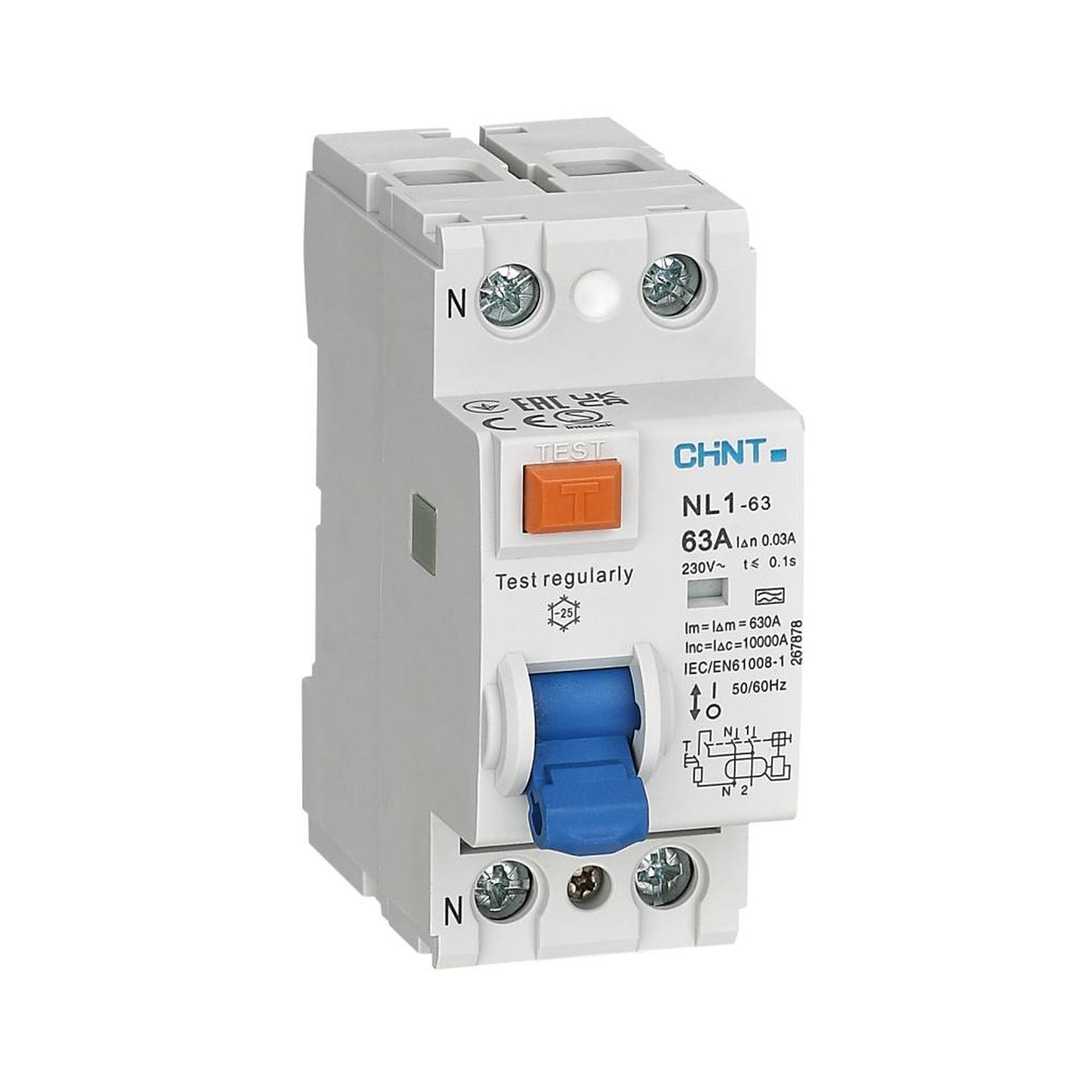 Устройство защитного отключения CHINT NL1-63 2P 63A 100mA 6kA тип AC купить с доставкой по РФ