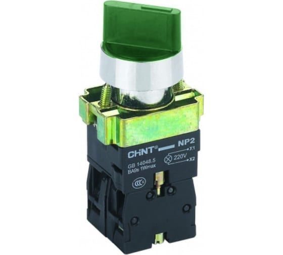 Переключатель CHINT NP2-BK12365 2 полож. с фиксацией 1НО+1НЗ зел. AC 230В (LED) IP40 575496 купить с доставкой по РФ