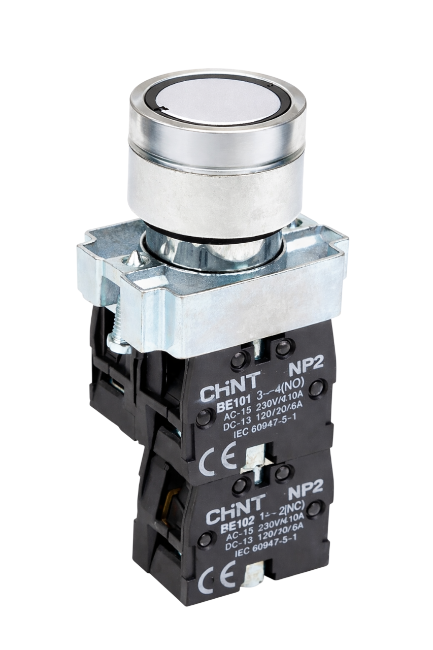 Кнопка управления CHINT NP2-BW3165 плоская, белая, 1НО+1НЗ, AC/DC230В (LED), IP40 (R) купить с доставкой по РФ