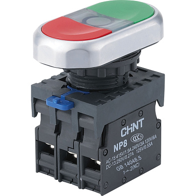 Кнопка двойная CHINT NP8-11SD 1НО+1НЗ зел. AC 110В-220В(LED) IP65 (R) 667173 купить с доставкой по РФ