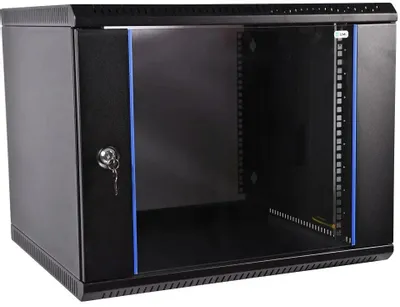 Коммутационный шкаф ЦМО настенный 19" 9U ЦМО ШРН-Э-9.350-9005 стеклянная дверь черный