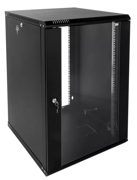 Шкаф телекоммуникационный ЦМО навесной ЦМО 19" 18U ЦМО ШРН-Э-18.500-9005 стеклянная дверь черный