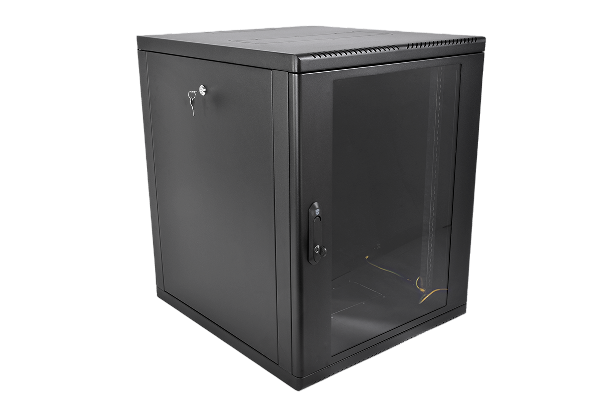 Шкаф телекоммуникационный настенный 19" 12U ЦМО ШРН-М-12.650-9005 стеклянная дверь черный