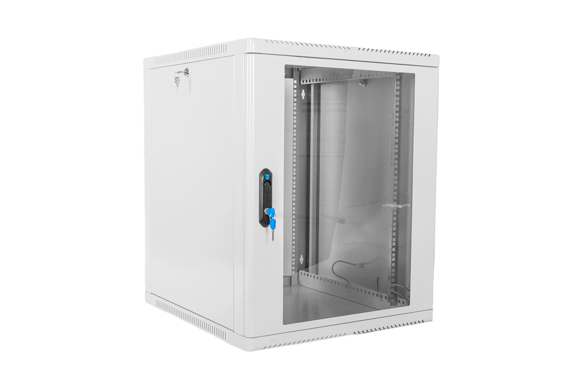 Телекоммуникационный настенный шкаф 19" 12U ЦМО ШРН-12.350 стеклянная дверь серый