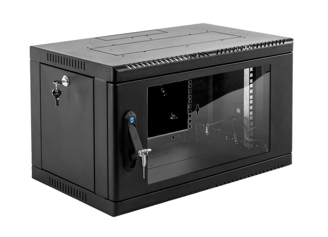 Телекоммуникационный настенный шкаф 19" 6U ЦМО ШРН-6.350-9005 стеклянная дверь черный
