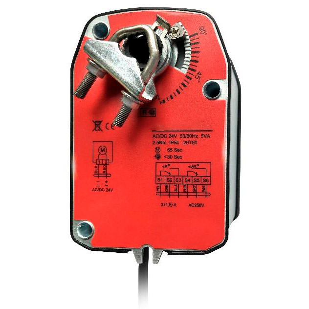 Привод воздушной заслонки Dacond DAC-LF  2,5 Н*м, 0(2)-10В, 0(4)-20мА,  2 концевых выключателя, 24В, с возвратной пружиной купить с доставкой по РФ