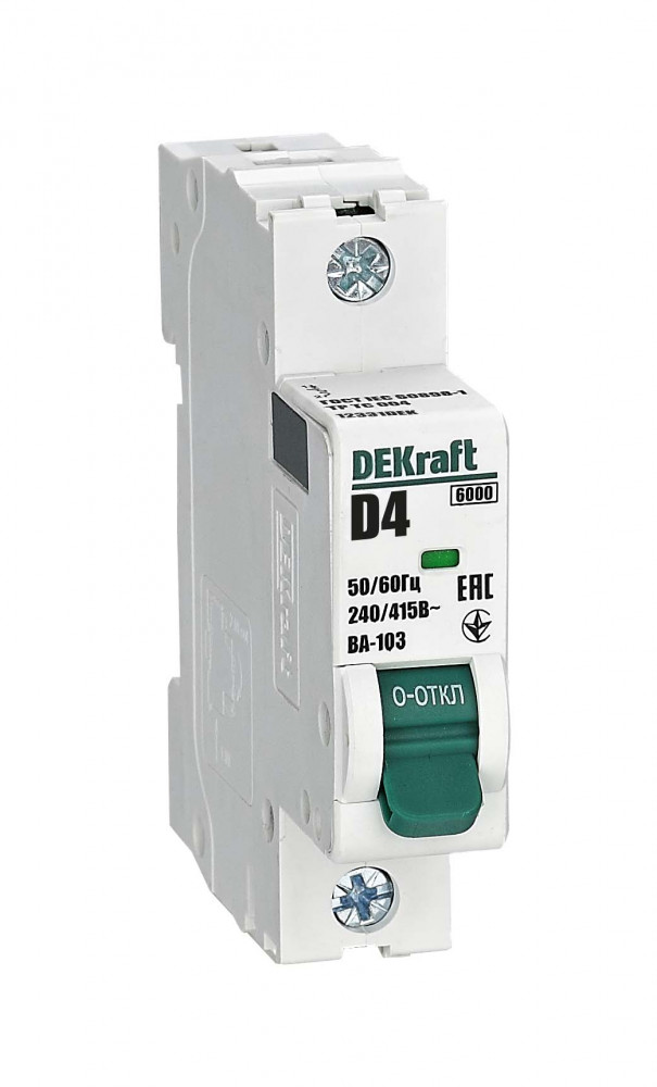 Автоматический выключатель DEKraft  ВА-103 1П 4А  характеристика D  6кА купить с доставкой по РФ