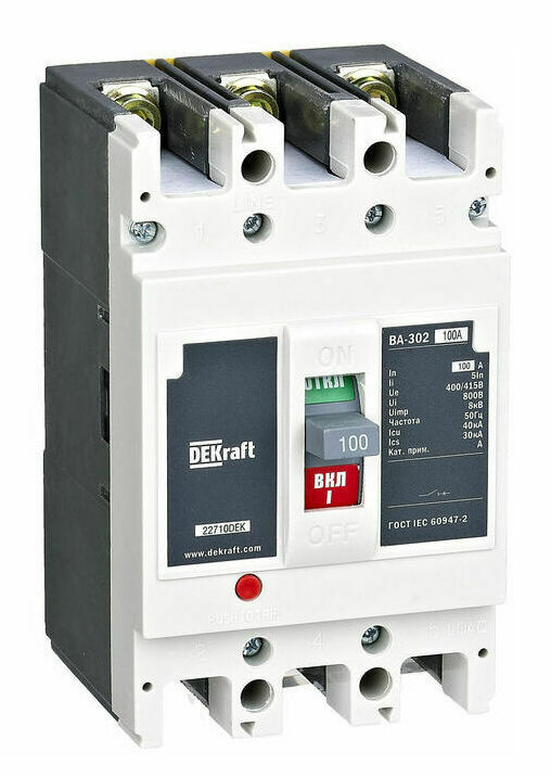 Выключатель автоматический трехполюсной Dekraft 50А 25кА 5In ВА-302 L