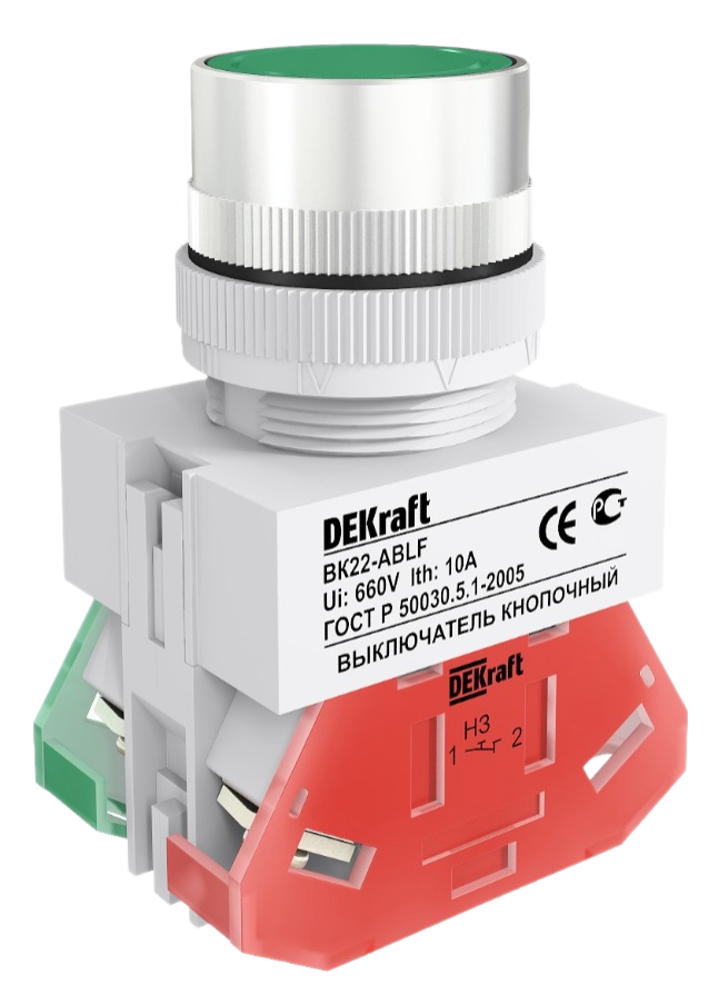 Кнопка Dekraft ABLF-22 зеленый 1з+1р