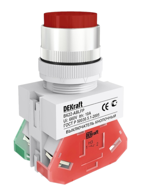 Кнопка красная Dekraft ABLFP 22мм220В ВK-22