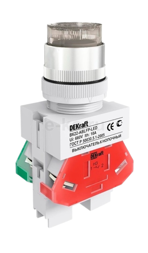 Выключатель кнопочный DEKraft LED ABLFP ВК-22 d22мм 24В AC/DC белый купить с доставкой по РФ