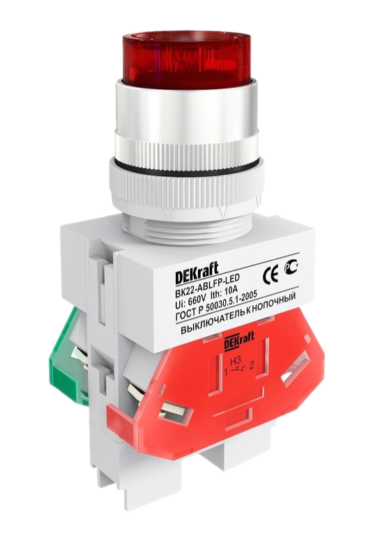 Выключатель кнопочный DEKraft LED ABLFP ВК-22 d22мм 24В AC/DC красный купить с доставкой по РФ