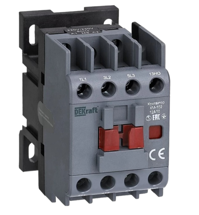 Контактор DEKraft КМ-102 3п 12А катушка 400В AC 1НО AC-3 AC-4