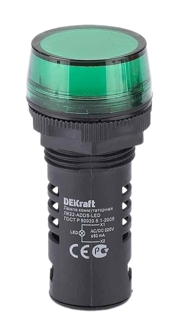 Лампа коммутационная Dekraft ADDS 22мм LED 220В AC/DC ЛK-22 зеленая SchE