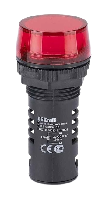 Лампа коммутационная Dekraft ADDS 22мм LED 220В AC/DC ЛK-22 красная SchE