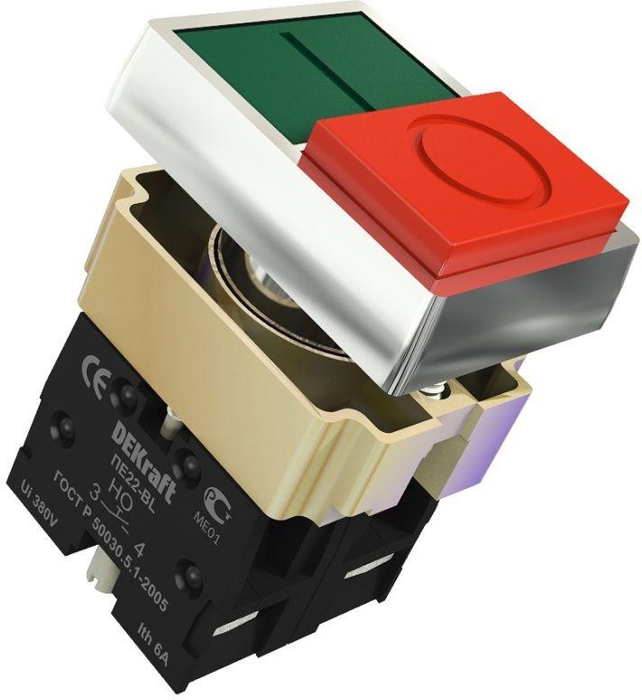 Переключатель Dekraft I-O BL 22 мм 220В ПЕ-2, 25063DEK