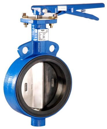Затвор дисковый DelVal поворотный межфланцевый Чугун/CF8/EPDM рукоять, 4" DN100 PN16, Покраска - Эпоксидная, цвет - синий, квадратный шток, присоединение  - PN10/16 EN 1092-01