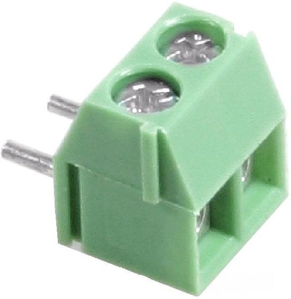 Клеммник Dinkle ED500R 2 контакта, шаг 5 мм, модульный, прямой угол на плату, 300В/16А, зелёный