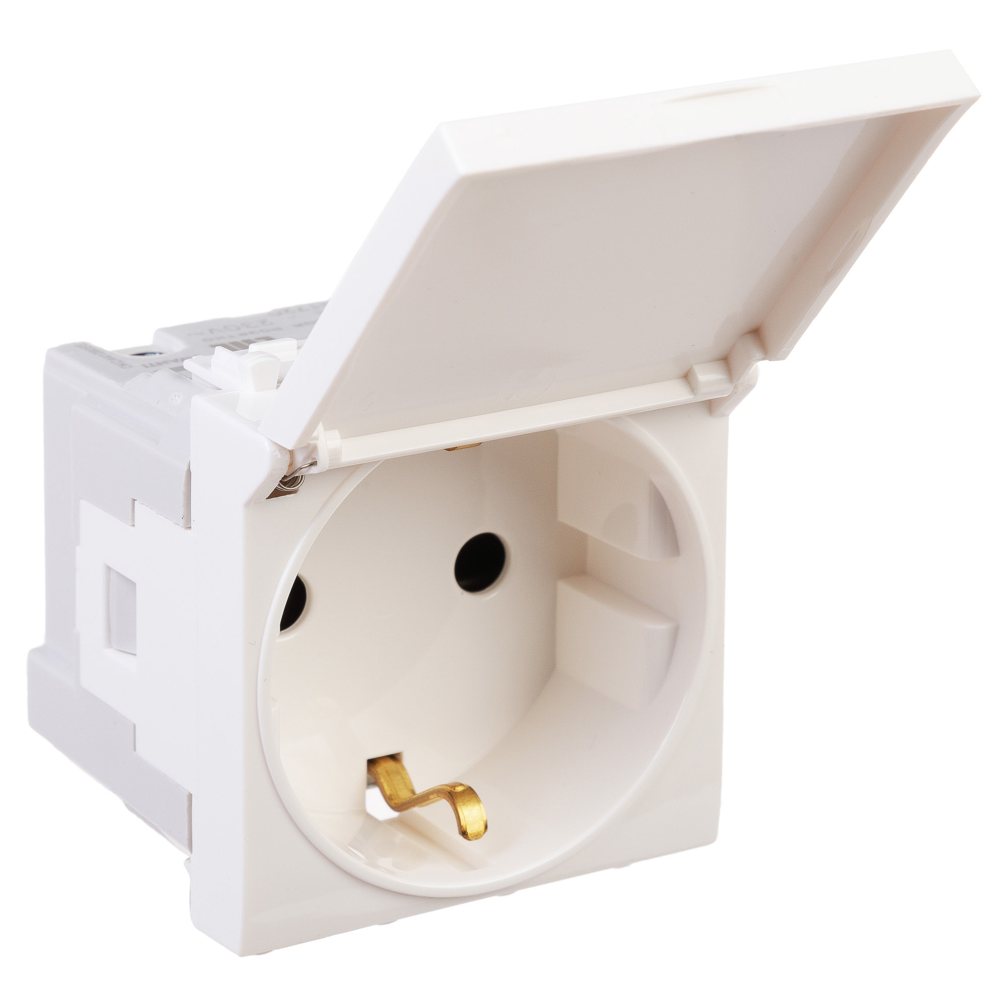 Розетка DKC 1-м 2мод. Avanti "Белое облако" 16А IP41 2P+E защ. шторки с крышкой бел.