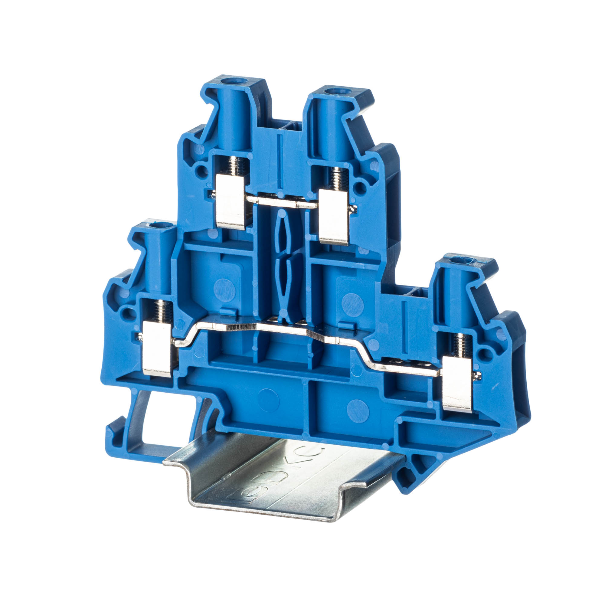 Клемма двухуровневая, винтовой зажим, 4 точки подключения, 4 кв.мм, синяя купить с доставкой по РФ