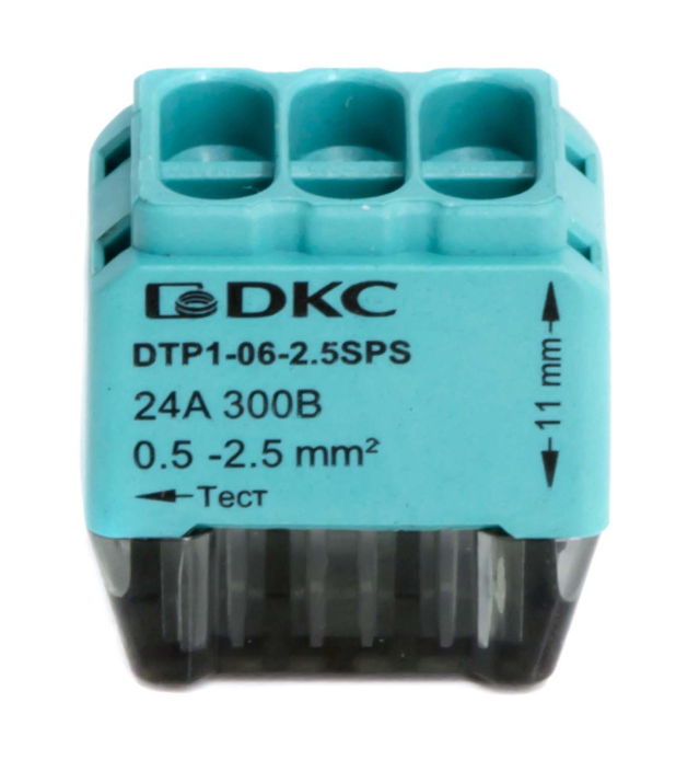 Клемма строительно-монтажная DKC (СМК) на 6 проводника до 2.5 кв. мм. на токи до 24А (голубая)