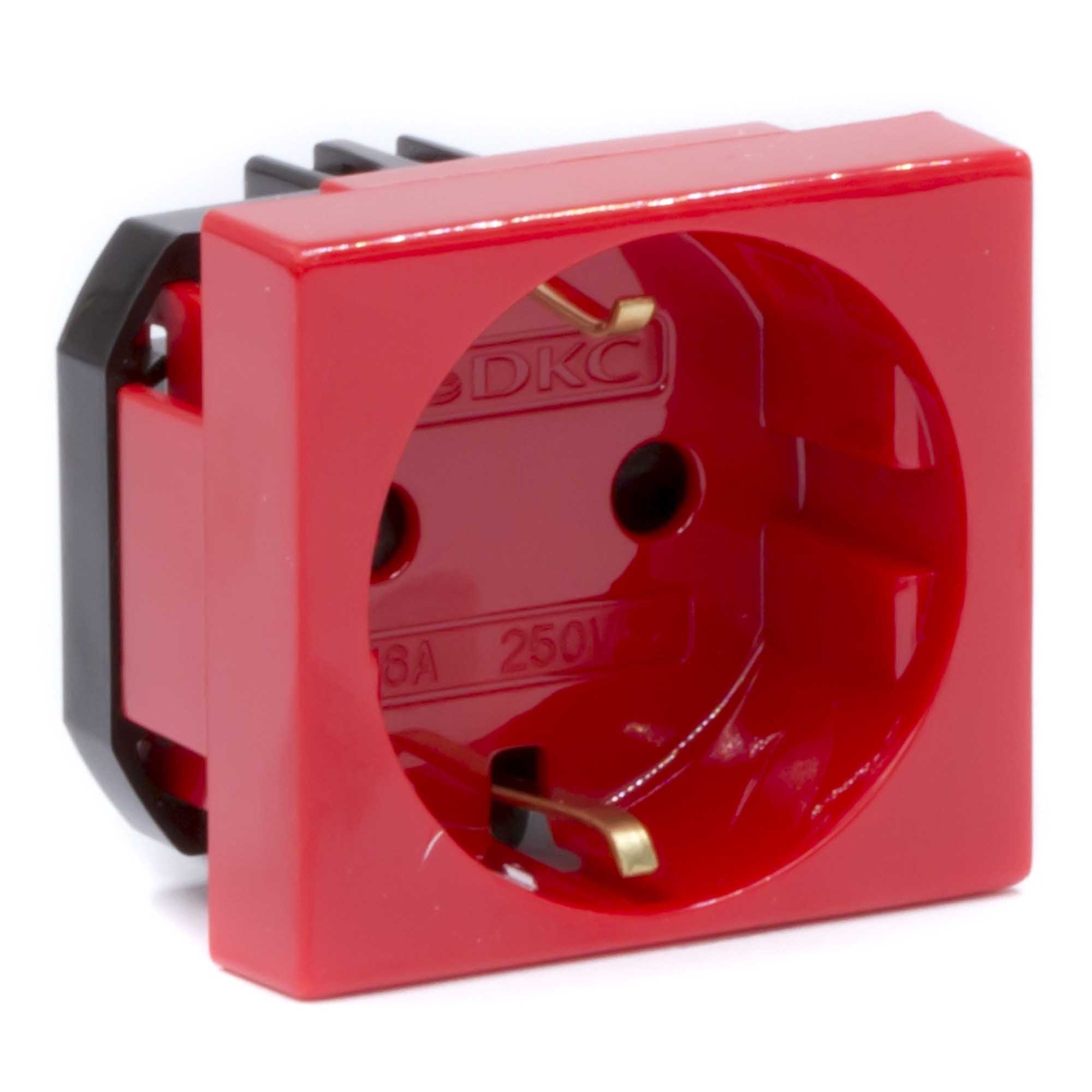 Розетка DKC 1-м 2мод. Viva 16А IP20 2P+E с заземл. защ. шторки красн.
