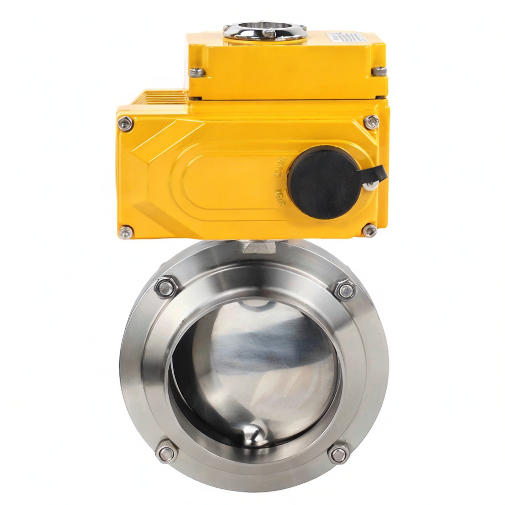 Затвор дисковый поворотный DN.ru WBV3131E-2W-W-H Ду40 Ру10 пищевая нержавеющая сталь 304, уплотнение - EPDM, под приварку, с электроприводом DN.ru QT-N-005EM-B1-220VAC-У1 (0-10В)