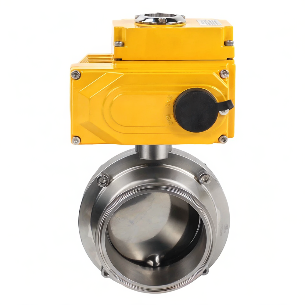 Затвор дисковый поворотный кламповый DN.ru WBV3131E-2W-C-H Ду25 Ру10 корпус - пищевая нержавеющая сталь 304, уплотнение - EPDM, с электроприводом DN.ru QT-N-005EM-B1-220VAC-У1 (0-10В)