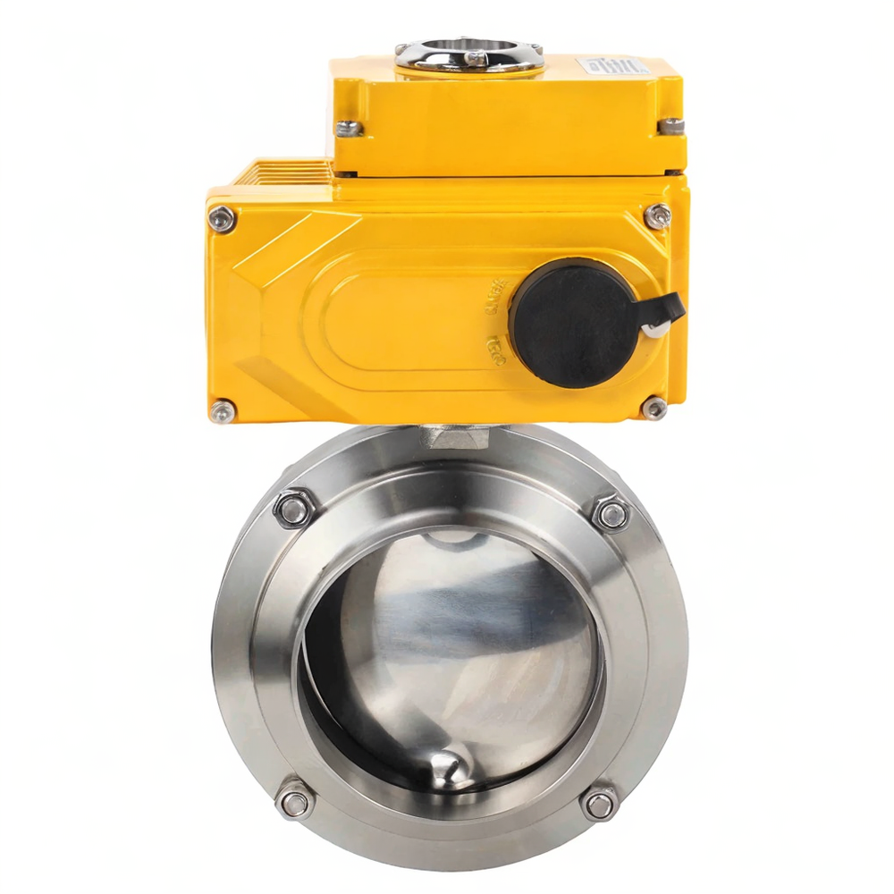 Затвор дисковый поворотный DN.ru WBV3131S-2W-W-H Ду15 Ру10 пищевая нержавеющая сталь 304, уплотнение - Silicon, под приварку, с электроприводом DN.ru QT-N-005EM-B1-220VAC-У1 (0-10В)