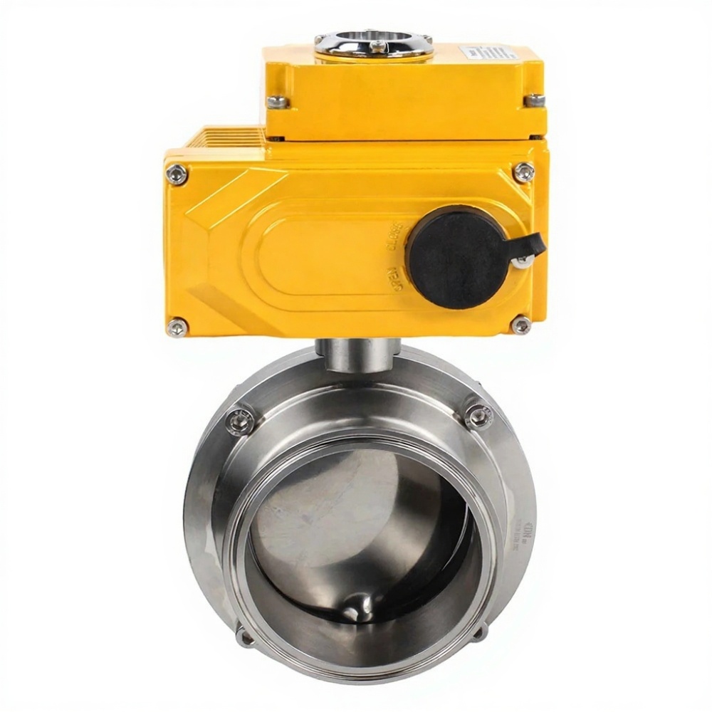 Затвор дисковый поворотный кламповый DN.ru WBV3131S-2W-C-H Ду25 Ру10 корпус - пищевая нержавеющая сталь 304, уплотнение - Silicon, с электроприводом DN.ru QT-N-005EM-B1-220VAC-У1 (0-10В)