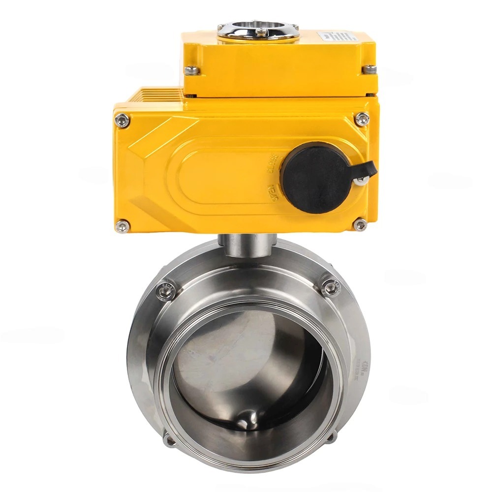 Затвор дисковый поворотный кламповый DN.ru WBV3131E-2W-C-H Ду40 Ру10 корпус - пищевая нержавеющая сталь 304, уплотнение - EPDM, с электроприводом DN.ru QT-N-005EM-A1-220VAC-У1 (4-20мА)